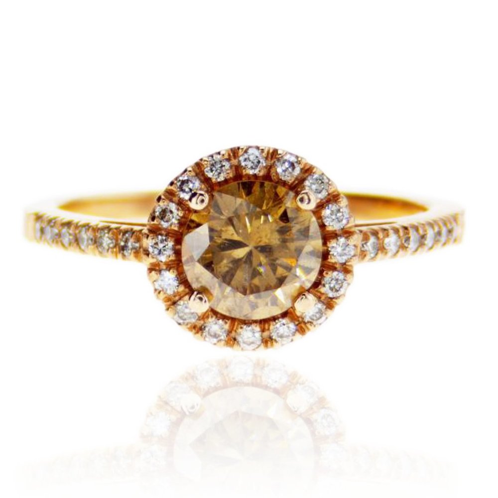 Halo Diamond Engagement Ring 14K Rose Gold 1.12 ct